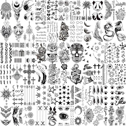 66 Sheets 3D Small Black Temporary Tattoos For Women Men Waterproof Fake Tattoo Stickers For Face Neck Arm Children Flower Birds Star Realistic Tatoo Kits For Boy Girls Adults